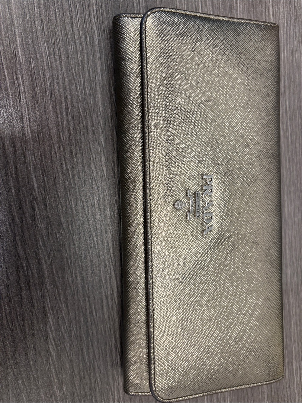 Prada Metallic Gold Saffiano Leather Continental Wallet